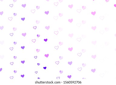 Light Purple, Pink vector texture with lovely hearts. Beautiful colored illustration with hearts in celebration style. Template for Valentine's greeting postcards.