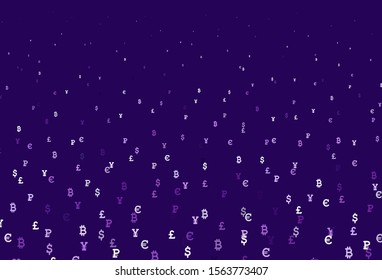 Light Purple, Pink vector texture with colored currency signs. Blurred design in simple style with symbols of currency. Design for ad, poster, banner of money making.