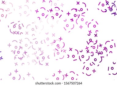 Light Purple, Pink vector texture with mathematic symbols. Illustration with Numeral symbols on abstract template. Pattern for ad, booklets, leaflets of education.