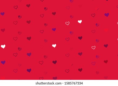 Light Purple, Pink vector texture with lovely hearts. Hearts on blurred abstract background with colorful gradient. Pattern for valentine's ad, booklets.