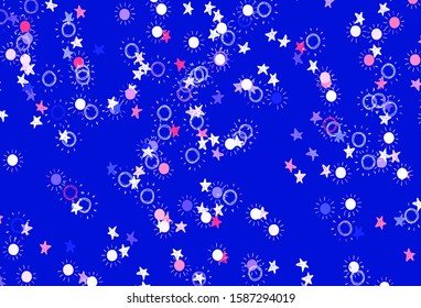 Light Purple, Pink vector texture with small stars, suns. Modern geometrical abstract illustration with stars, suns. Smart design for your business advert.