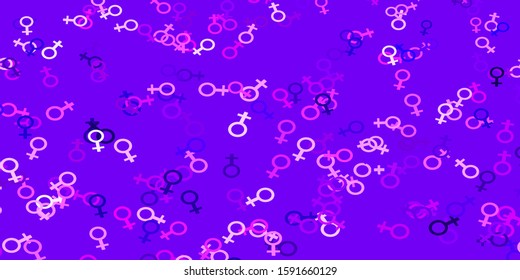 Light Purple, Pink vector texture with women's rights symbols. Abstract illustration with a depiction of women's power. Background for ui designers.