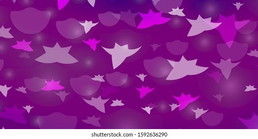 Light Purple, Pink vector texture with circles, stars. Glitter abstract illustration with colorful drops, stars. Design for wallpaper, fabric makers.