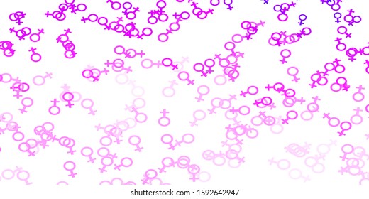 Light Purple, Pink vector texture with women's rights symbols. Abstract illustration with a depiction of women's power. Background for ui designers.