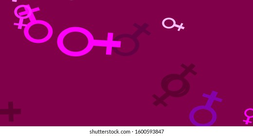 Light Purple, Pink vector texture with women's rights symbols. Colorful illustration with gradient feminism shapes. Elegant background for websites.