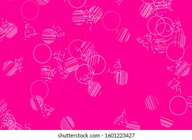 Light Purple, Pink vector texture with triangular style with circles. Glitter abstract illustration with spheres, triangular lines. Pattern for commercials.