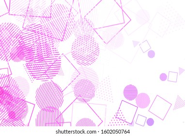 Light Purple, Pink vector texture with poly style with circles, cubes. Glitter abstract illustration with spheres, squares, lines. Pattern for booklets, leaflets