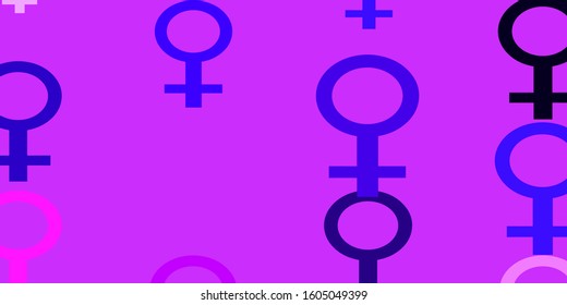 Light Purple, Pink vector texture with women's rights symbols. Abstract illustration with a depiction of women's power. Best design for your business.