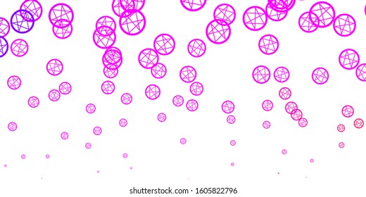 Light Purple, Pink vector texture with religion symbols. Illustration with magical signs of spiritual power. Simple base for your occult design.