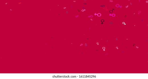 Light Purple, Pink vector texture with women's rights symbols. Abstract illustration with a depiction of women's power. Smart design for your apps.