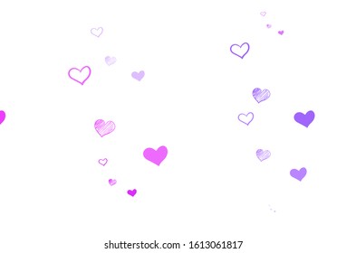 Light Purple, Pink vector texture with lovely hearts. Beautiful abstract hearts on colorful gradient background. Pattern for carnival, festival romantic leaflets.