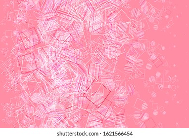 Light Purple, Pink vector texture with poly style with circles, cubes. Glitter abstract illustration with spheres, squares, lines. Modern template for landing page.