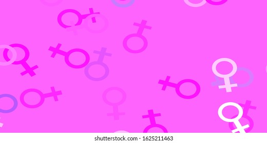 Light Purple, Pink vector texture with women's rights symbols. Colorful illustration with gradient feminism shapes. Background for cell phones.