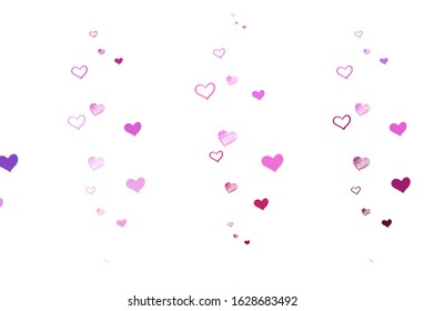 Light Purple, Pink vector texture with lovely hearts. Shining illustration with hearts on abstract template. Design for celebrating of Valentine Day.