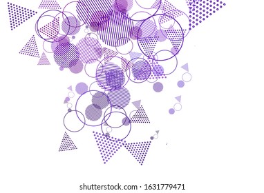 Light Purple, Pink vector texture with triangular style with circles. Illustration with set of colorful circles, triangles. Pattern for booklets, leaflets