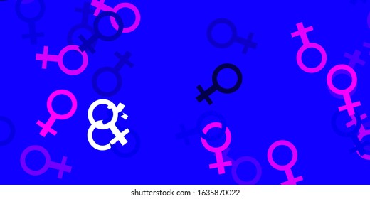 Light Purple, Pink vector texture with women's rights symbols. Colorful feminism symbols with a gradient in modern style. Elegant design for wallpapers.