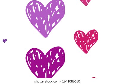 Light Purple, Pink vector texture with lovely hearts. Shining illustration with hearts on abstract template. Pattern for carnival, festival romantic leaflets.