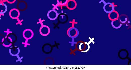 Light Purple, Pink vector texture with women's rights symbols. Illustration with signs of women's strength and power. Design for International Women’s Day.