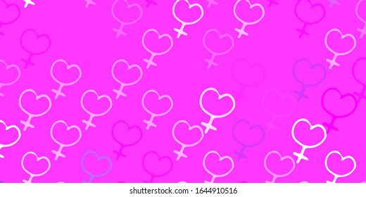 Light Purple, Pink vector texture with women's rights symbols. Colorful illustration with gradient feminism shapes. Design for International Women’s Day.