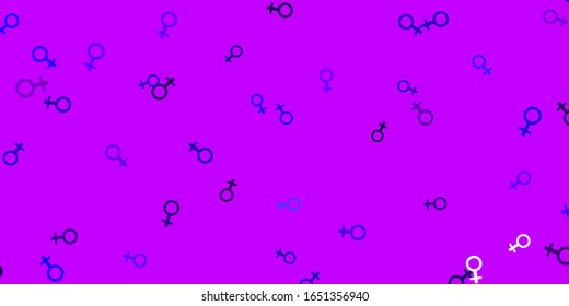 Light Purple, Pink vector texture with women's rights symbols. Illustration with signs of women's strength and power. Background for International Women’s Day.
