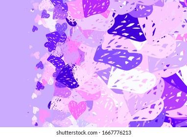Light Purple, Pink vector texture with lovely hearts. Shining illustration with hearts on abstract template. Pattern for marriage gifts, congratulations.