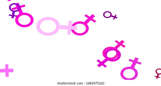 Light Purple, Pink vector texture with women's rights symbols. Colorful illustration with gradient feminism shapes. Elegant background for websites.