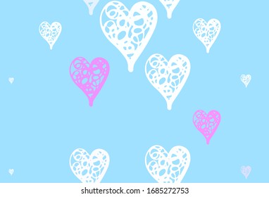 Púrpura clara, textura vectorial rosada con corazones encantadores. Diseño decorativo con corazones de estilo sencillo. Diseño para celebrar San Valentín.