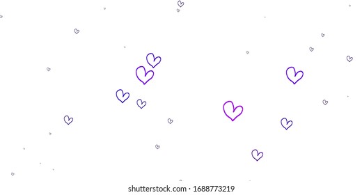 Light Purple, Pink vector texture with lovely hearts. Decorative shining illustration with hearts on abstract template. Template for Valentine's greeting postcards.