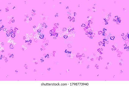 Light Purple, Pink vector texture with lovely hearts. Shining illustration with hearts on abstract template. Pattern for carnival, festival romantic leaflets.