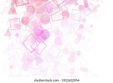 Púrpura claro, textura vectorial rosada con estilo de poli con círculos, cubos. Ilustración abstracta brillante con esferas, cuadrados, líneas. Plantilla moderna para la página de inicio.