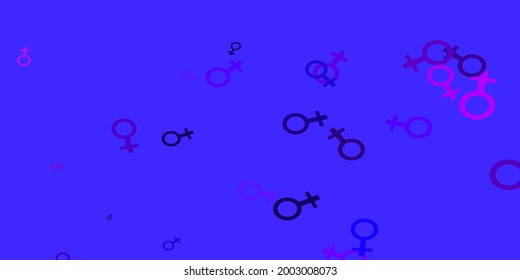 Light Purple, Pink vector texture with women's rights symbols. Colorful feminism symbols with a gradient in modern style. New side for your design.