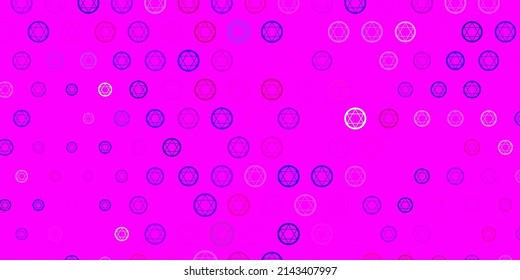 Light Purple, Pink vector texture with religion symbols. Illustration with magical signs of spiritual power. Design for magic, spiritual events.