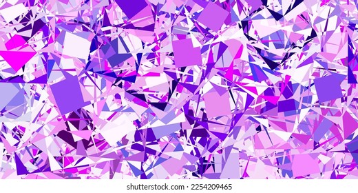 Púrpura claro, textura vectorial rosada con triángulos aleatorios. Diseño sencillo de estilo abstracto con triángulos, líneas. Patrón de fondo de pantalla.