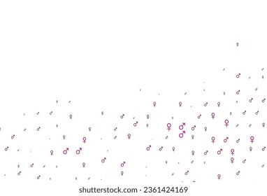 Textura vectorial rosa clara púrpura con iconos masculinos y femeninos. Ilustración inteligente en el estilo de gradiente colorido con signos de género. Diseño moderno para tapices unisex.