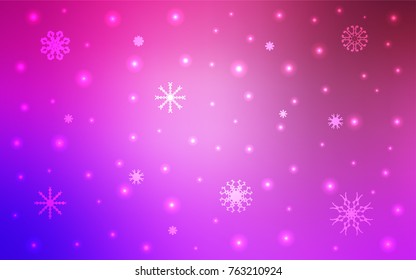 Light Purple, Pink vector texture with colored snowflakes. Glitter abstract illustration with crystals of ice. The pattern can be used for year new  websites.