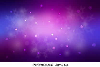 Light Purple, Pink vector texture with colored snowflakes. Glitter abstract illustration with crystals of ice. New year design for your business advert.