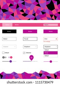 Light Purple, Pink vector ui ux kit in triangular style. Simple Material Design Kit with colorful mosaic of triangles. Simple colorful design for websites.