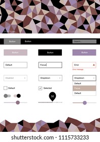 Light Purple, Pink vector ui kit in polygonal style. Web ui kit with abstract gradient triangles in its header. This sample is for your landing page.