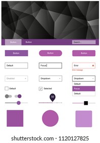 Light Purple, Pink vector ui kit in polygonal style. Colorful Style guide with triangles on abstract background. This template you can use for landing pages.