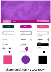 Light Purple, Pink vector ui ux kit with space stars. Modern Style guide with colorful gradient sky in its header. This template you can use for websites.