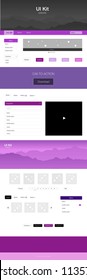 Light Purple, Pink vector ui ux kit with hills and rocks. Colorful ui/ux kit with header consisted of hills & rocks. Simple colorful design for tourist websites.