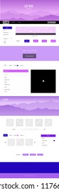 Light Purple, Pink vector ui ux kit with hills and rocks. Web ui kit with abstract gradient hills in its header. Template for landing pages of leisure.