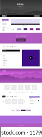 Light Purple, Pink vector ui ux kit with hills and rocks. Colorful Style guide with mountains on abstract background. Beautiful layout for websites, landing pages.