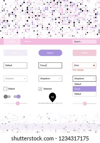 Light Purple, Pink vector ui ux kit with circles. Colorful ui/ux kit with header consisted of spheres. This template you can use for websites.