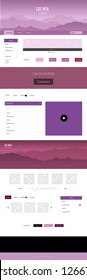 Light Purple, Pink vector ui ux kit with hills and rocks. Colorful ui/ux kit with header consisted of hills & rocks. Template for landing pages of leisure.
