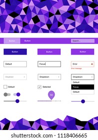 Light Purple, Pink vector web ui kit in polygonal style. Colorful Style guide with triangles on abstract background. Simple colorful design for websites.