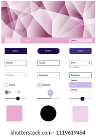 Light Purple, Pink vector web ui kit in polygonal style. Web ui kit with abstract gradient triangles in its header. This template you can use for landing pages.