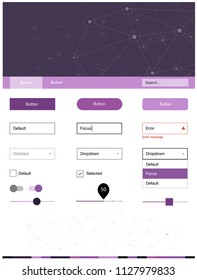 Light Purple, Pink vector web ui kit in polygonal style with circles. Style guide in polygonal style with triangles, circles. Beautiful layout for websites, landing pages.