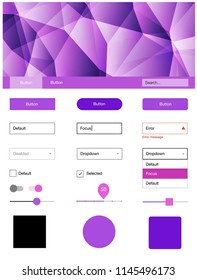 Light Purple, Pink vector web ui kit in polygonal style. Modern Style guide in polygonal style with triangles. This template you can use for websites.