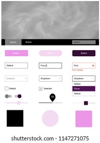 Light Purple, Pink vector web ui kit with nebula stars. Colorful ui/ux kit with header consisted of clouds & stars. Beautiful layout for websites, landing pages.